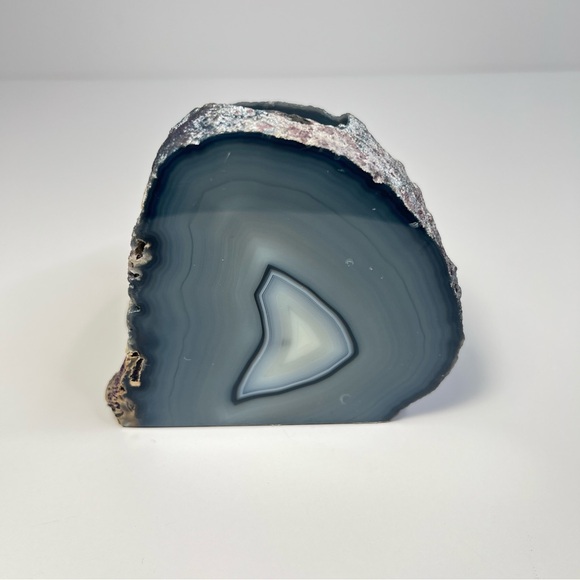 Agate Geode Other - Blue Grey Agate Geode Candle Holder Half Polished Home Decor Gemstone Rock